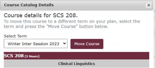 To move a course to a future term, click the course and select the term from the drop down menu.
