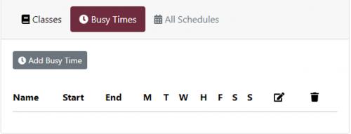 If there are busy times when a student cannot take class (i.e., work or other obligations), the student can fill those in under the “busy times” header.