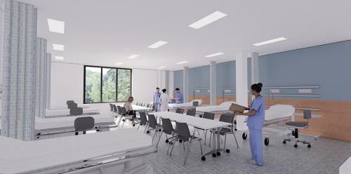 An artist's rendering of the bedside skills lab.