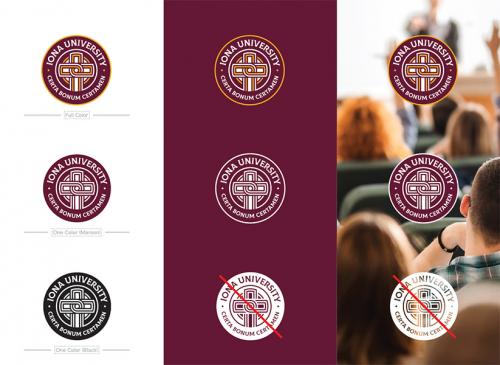 Examples of Iona University seals.