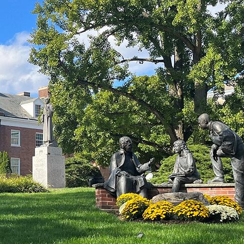 The Edmund Rice statues on campus.