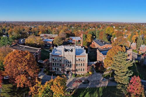 A drone image of the Iona Bronxville campus on a clear day.
