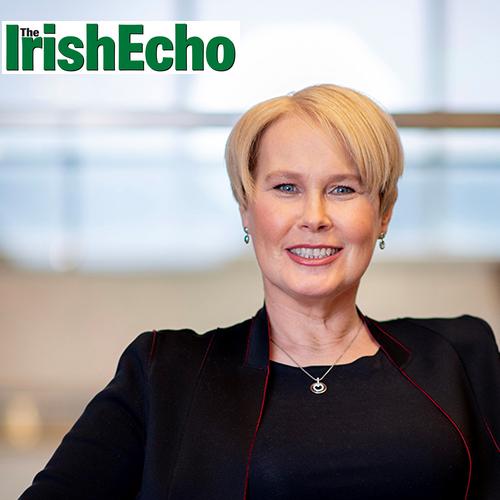 Maggie Timoney with the Irish Echo logo.
