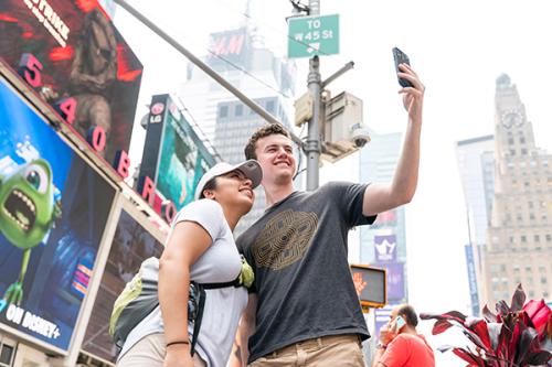 Iona students in Times Square take a selfie.