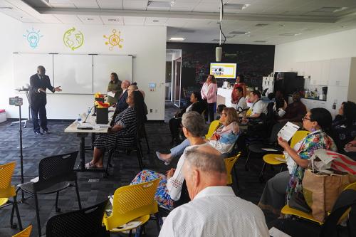 A panelist speaks at the IdeaSpark Pitchfest.