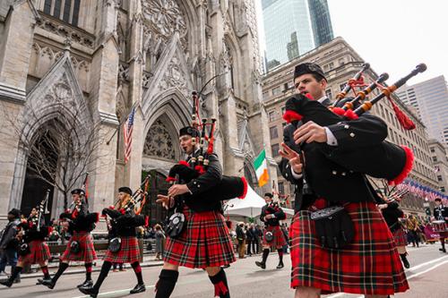 The Pipe Band plays in the St. Patrick's Day parade.