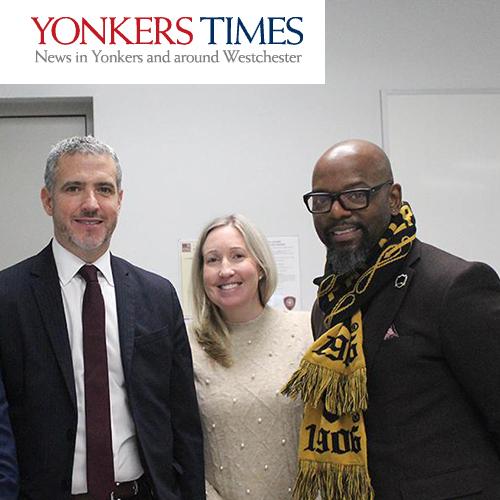 The Secret Service with Iona leadership and the Yonkers Times logo.