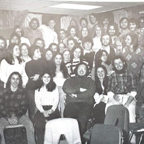 Class of 1974 smiling for a group photo.