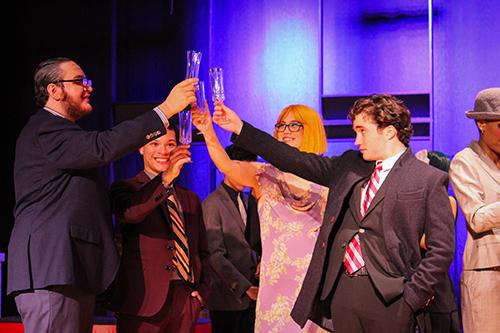 The players 'cheers' during a perforamance of a play.