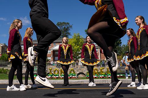 The Irish Dance team performs at the Iona Ireland announcement.
