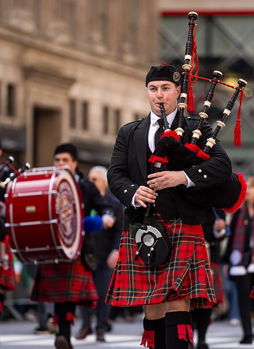 The pipe band marching up fifth avenue.