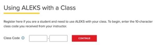 The ALEKS class code field on their website.