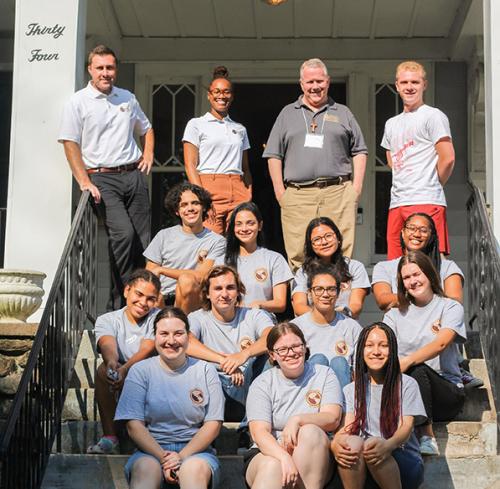 Get moving participants on the steps of Montgomery House.