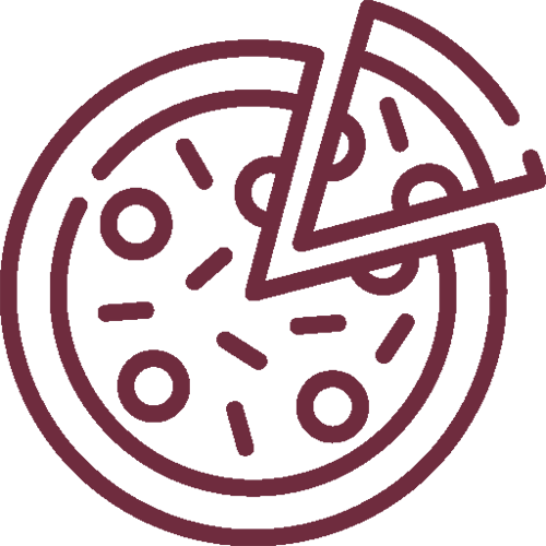 Maroon pizza icon.