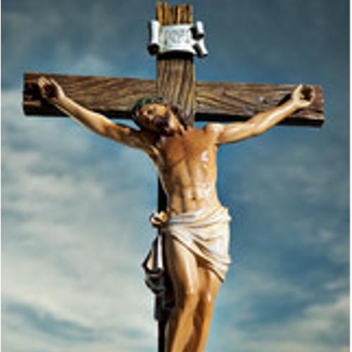 An art depiction of Jesus Christ on the cross.