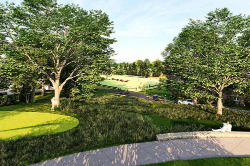 An elevated view shows a preview of the Upper Green at Iona University.