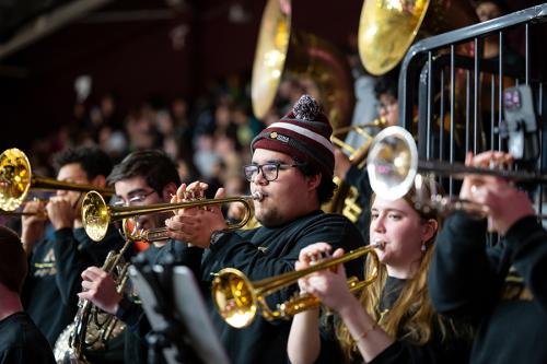 The trumpet section of the Pep Band.