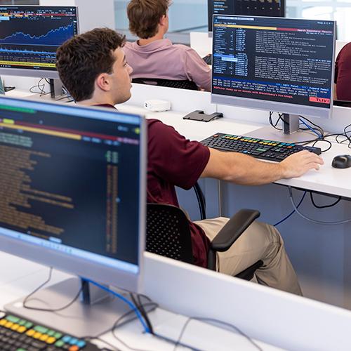 A student analyzes quantitative research results.