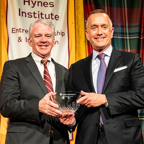 From left: Seamus Carey, Ph.D., Iona President, and Timothy Murphy, Vice Chair, Mastercard.
