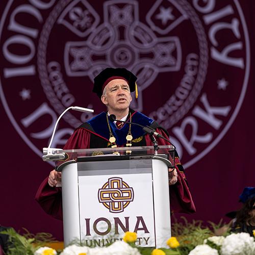 Dr. Carey speaking at the 2026 Commencement Ceremony.