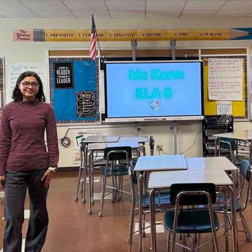 Iona University special education student Gabriella Kann student teaching.