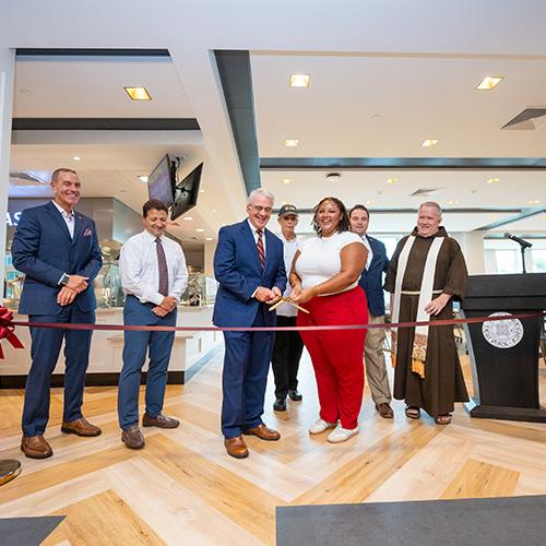 The ribbon cutting at the new dining hall.
