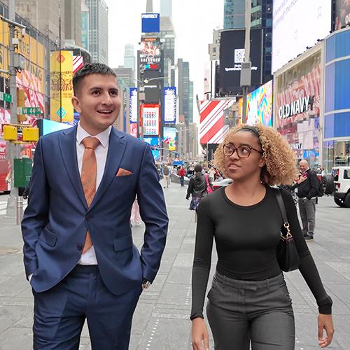 LSB students walking in Times Square.