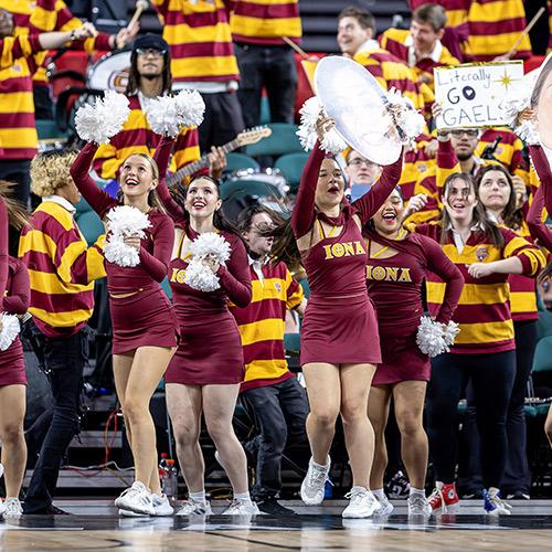 The cheer team at an Iona home game.