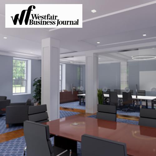 An artist's rendering of the Gabelli Center with the Westfair logo.
